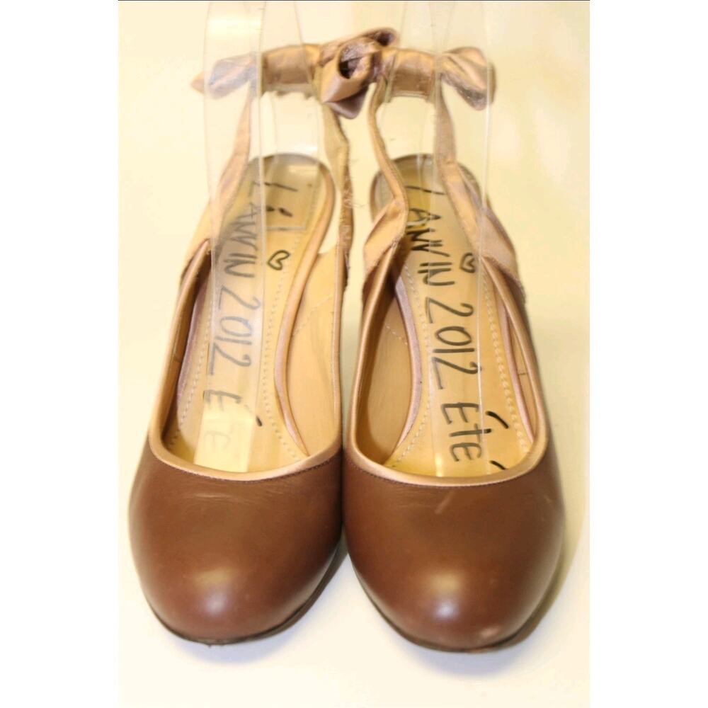 Lanvin Italy Made Womens 7.5 39.5 Brown Leather Slingbacks Stiletto Pumps Shoes - Picture 5 of 12